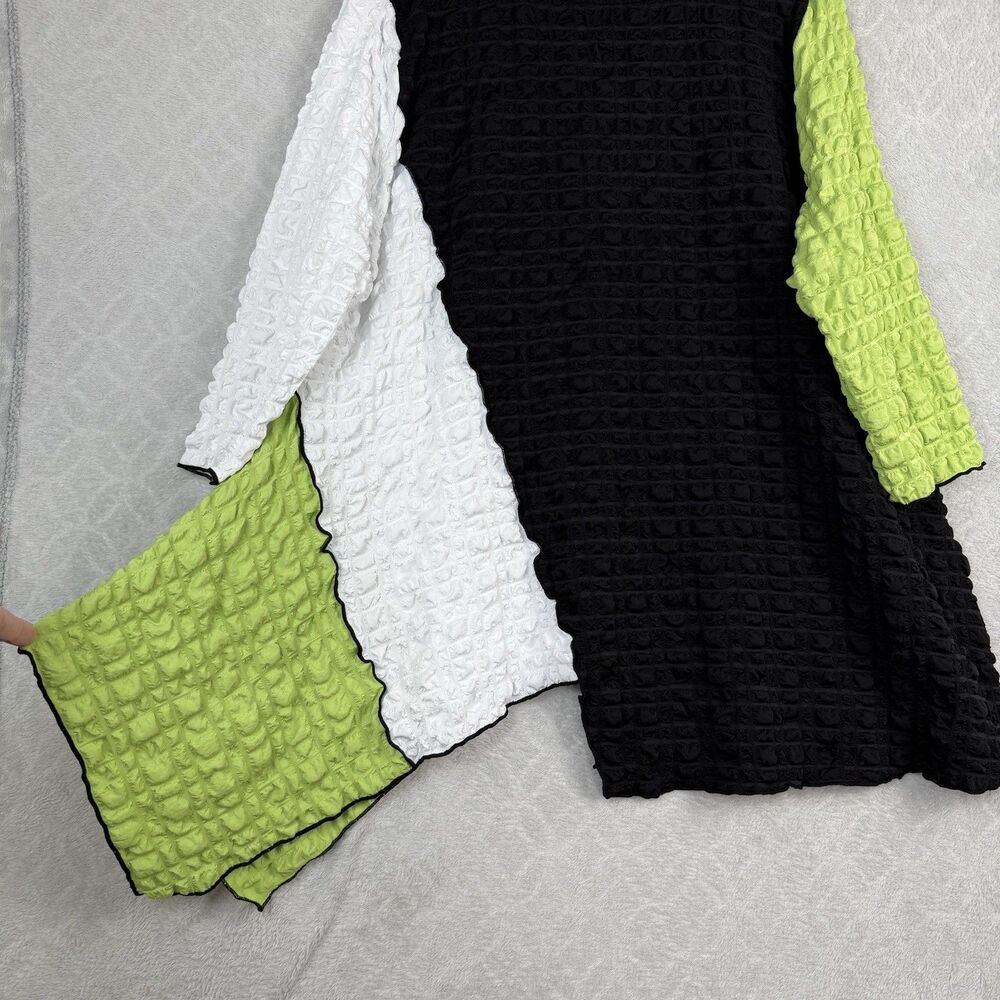 IC Collection Tunic Women XL Black Green Asymmetrical Popcorn Pucker Lagenlook - Picture 3 of 8